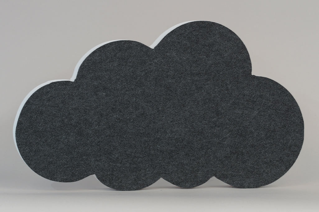 Absorbeur acoustique en forme de nuage (soni ELEMENT CLOUD) de couleur anthracite sur fond gris