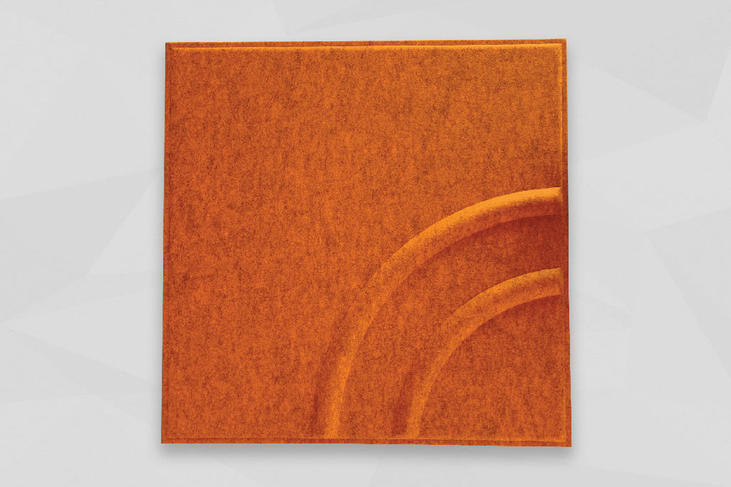 Rechteckiger Rasterdeckeneinleger in Orange soni COLOR Design vor grauem Hintergrund fotografiert