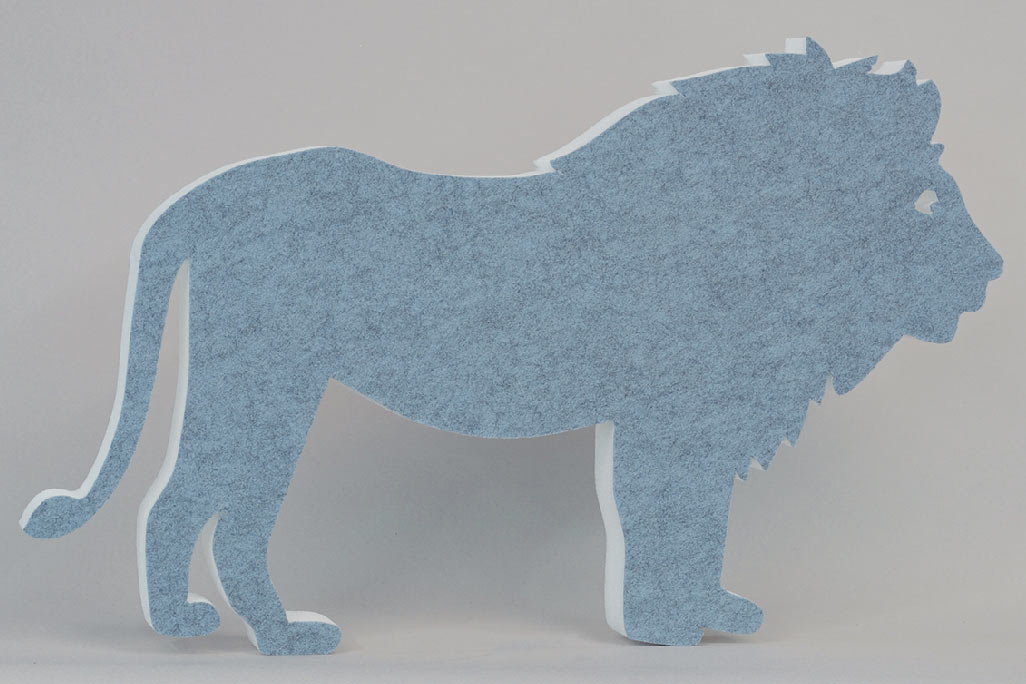 Absorbeur acoustique en forme de lion (soni ELEMENT LEO) de couleur bleue sur fond gris