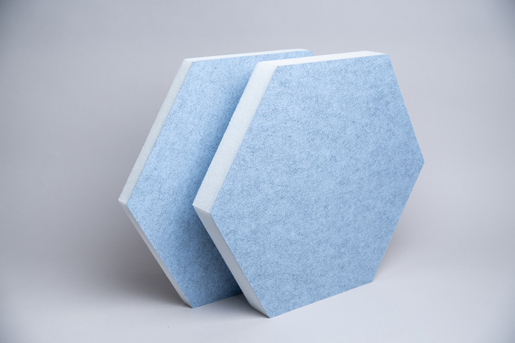 soni HEXAGON Blaue sechseckige Schallabsorber in dick und dünn