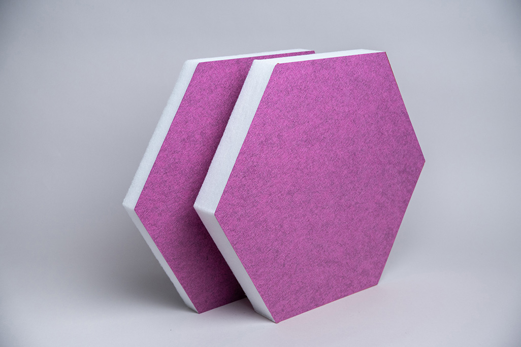 soni HEXAGON Absorbeurs acoustiques hexagonaux rose en épaisseur et en finesse
