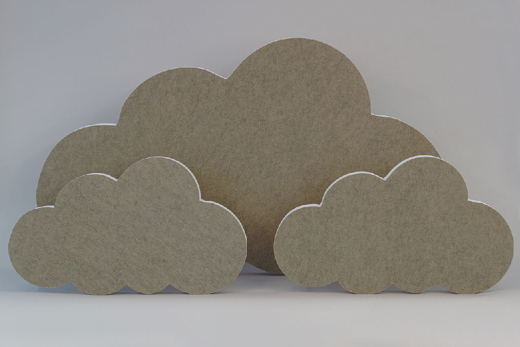 Absorbeur acoustique en forme d'un grand et de deux petits nuages (soni ELEMENT CLOUD) sur fond gris